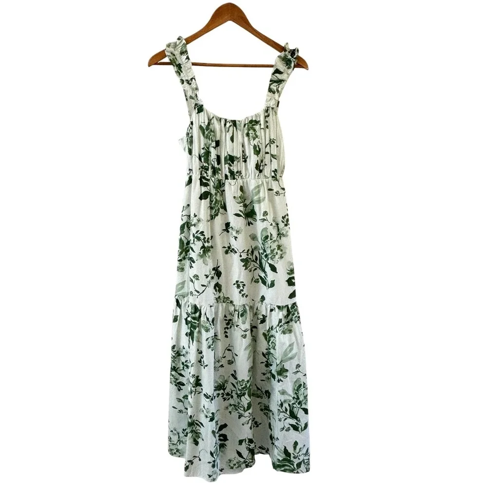 Abercrombie & Fitch Bow Back Floral Tiered Maxi Dress‎ M Green Ruffle Boho NWT